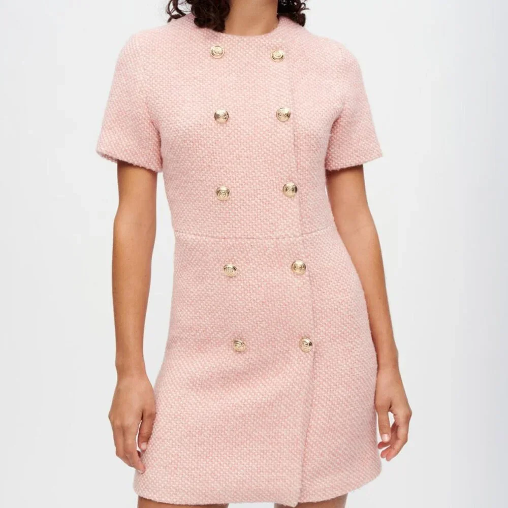Maje Pink and ecru mottled tweed dress - Picture 1 of 5